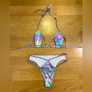 Purple Rainbow Holographic Cut Out Festival Bikini Set